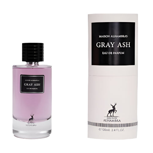 Maison Alhambra Gray Ash Eau de Parfum 3.4 oz bottle with packaging box frnt view