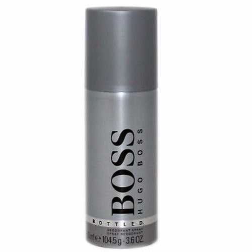 Boss #6 deodorant spray bottle, silver cylindrical container with gray cap, 3.6 oz size