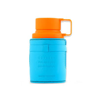 Armaf Odyssey Mandarin Sky fragrance bottle with blue leather case and orange cap