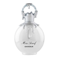 Armaf Miss Grandeur Eau De Parfum, white spherical bottle with silver cap and dripping detail