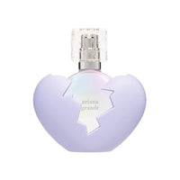 Ariana Grande Thank You Next 2.0 perfume bottle, purple heart-shaped with clear spray pump top.