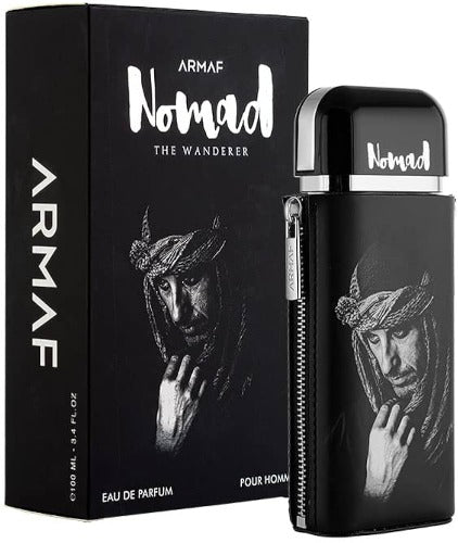 Armaf Nomad black box and spray bottle with illustrated portrait design