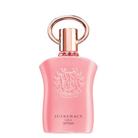Afnan Supremacy Gala pink eau de parfum bottle with rose gold cap and decorative crest logo