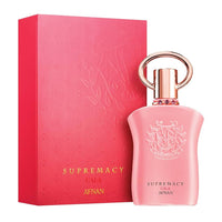 Afnan Supremacy Gala fragrance bottle with matching pink box packaging