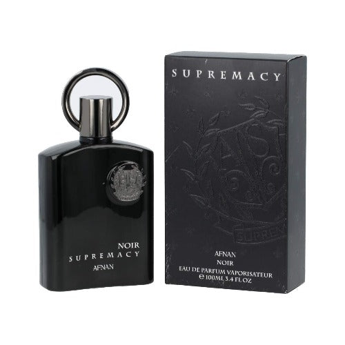 Afnan Supremacy Noir black parfum bottle with box packaging