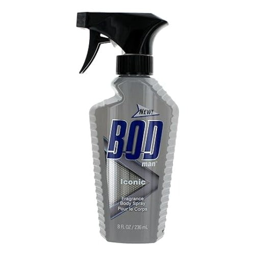 Bod Man Iconic body spray bottle with trigger sprayer, 8 fl oz, gray and blue packaging