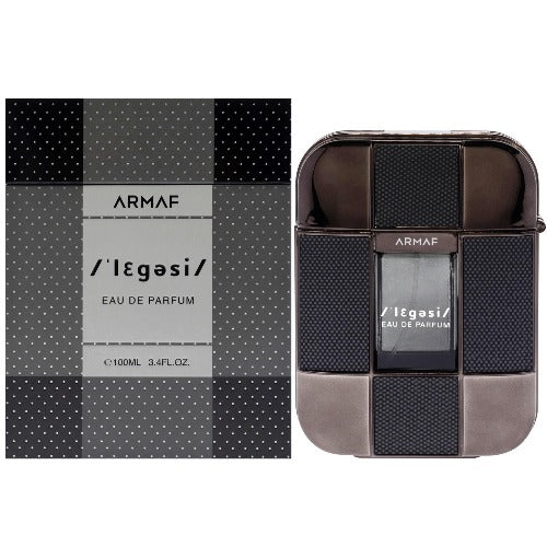 Armaf Legasi perfume box and bottle with black and brown geometric pattern design