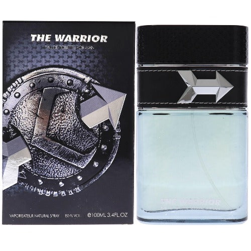 Armaf Warrior fragrance box and clear glass bottle with black stripe detail