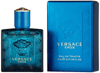 Versace Eros Eau de Toilette bottle with blue Medusa packaging