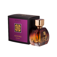 Admira Glamour perfume bottle with rose gold cap and purple branded box packaging