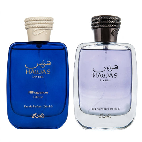 Rasasi Hawas Sapphire 3.4Oz + Rasasi Hawas Pour Homme 3.4Oz Bundle