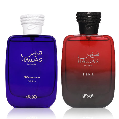 Rasasi Hawas Sapphire 3.4Oz + Rasasi Hawas Fire 3.4Oz Bundle