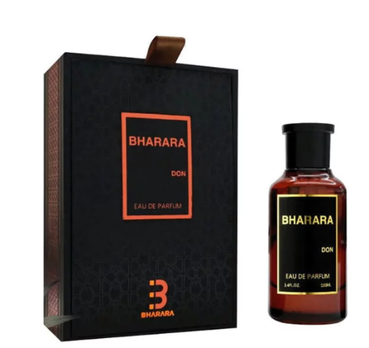 Bharara Don Eau de Parfum bottle with black box packaging and brown leather handle