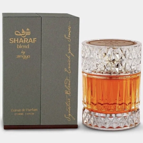 Afnan Sharaf Blend perfume box and crystal bottle with amber liquid, 120ml