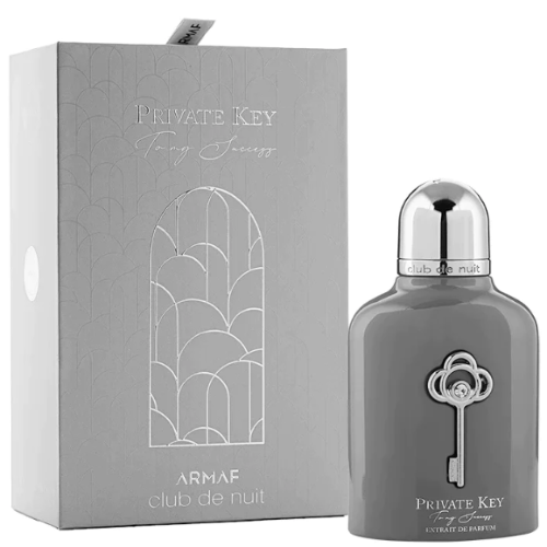 Armaf Club De Nuit Private Key gray bottle with key design beside retail packaging box