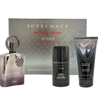 Afnan Supremacy Not Only Intense 3-piece gift set with fragrance bottle, deodorant stick, and shower gel tube