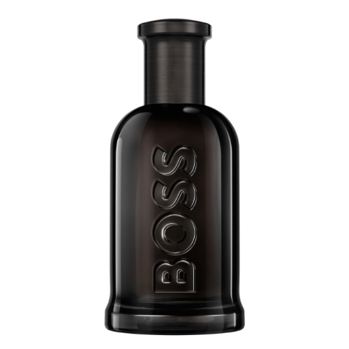 Boss #6 black glass bottle with embossed logo and black cap