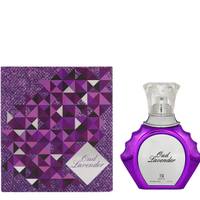 Ahmed Al Maghribi Oud Lavender Eau de Parfum 2.5 oz purple bottle with geometric purple packaging box front view