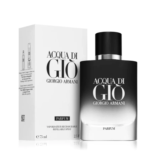 Acqua Di Gio Parfum by Giorgio Armani with white box and black spray bottle