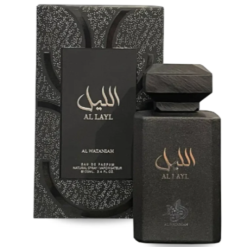 Al Layl black eau de parfum bottle with textured box packaging