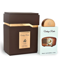 Lattafa Pride Vintage Radio Eau de Parfum 3.4 oz bottle with vintage inspired design and packaging box front view