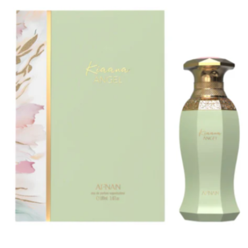Afnan Kiaana Angel Eau De Parfum bottle with pale green liquid and box packaging