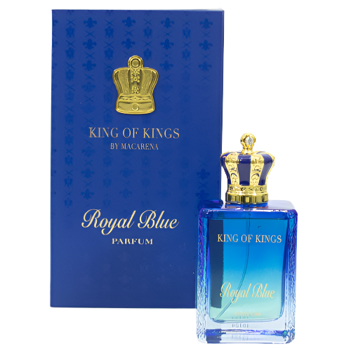 Macarena King Of Kings Royal Blue Eau De Parfum 3.4 Oz bottle with packaging box front view