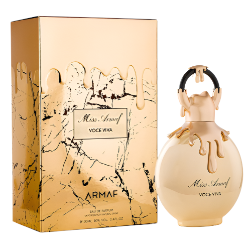 Armaf Miss Voce Viva perfume bottle and gold marbled box packaging