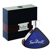 Armaf Tres Nuit eau de parfum bottle in deep blue with box and atomizer sprayer.