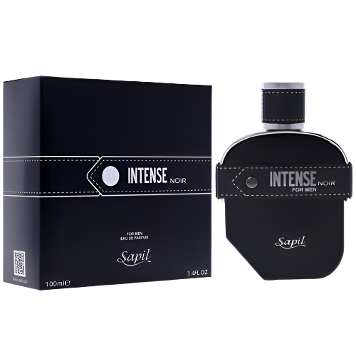 Sapil Intense Noir Eau De Parfum 3.4 Oz black bottle with packaging box front view