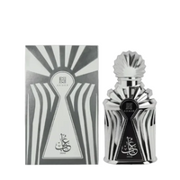 Ahmed Al Maghribi Obab parfum oil bottle with zebra-striped packaging box, black and white design