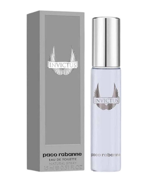 Paco Rabanne Invictus Eau de Toilette 0.5 oz mini bottle with packaging box front view