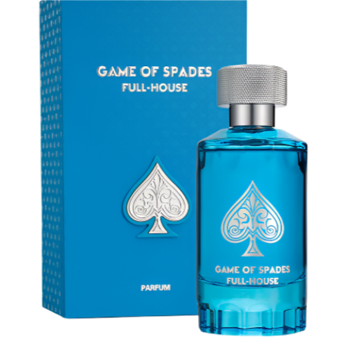 Jo Milano Game Of Spades Full House Eau de Parfum 3.4 oz blue bottle with packaging box front view