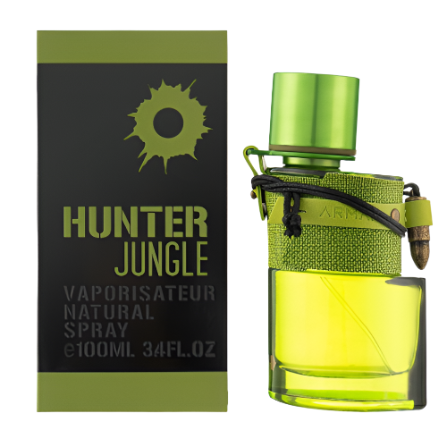 Armaf Hunter Jungle perfume bottle with lime-green liquid and black box packaging