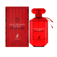 Maison Alhambra Pink Shimmer Secret Intense 3.4 Oz Red bottle with packaging box front view