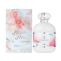 Anais Anais L'Original perfume bottle and box with pink floral design and teal accents