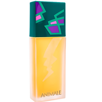 Animale Eau De Parfum bottle with teal geometric cap and yellow gradient liquid