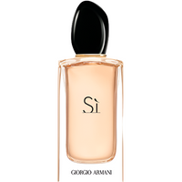Armani Si eau de parfum bottle with black oval cap on white background