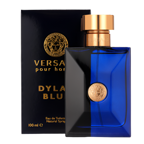 Versace Pour Homme Dylan Blue Eau de Toilette 3.4 oz dark blue bottle with packaging box front view