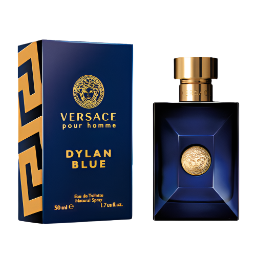 Versace Pour Homme Dylan Blue Eau de Toilette 3.4 oz dark blue bottle with packaging box front view