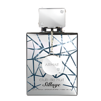 Armaf Club De Nuit Sillage bottle with geometric pattern and silver cap displayed upright
