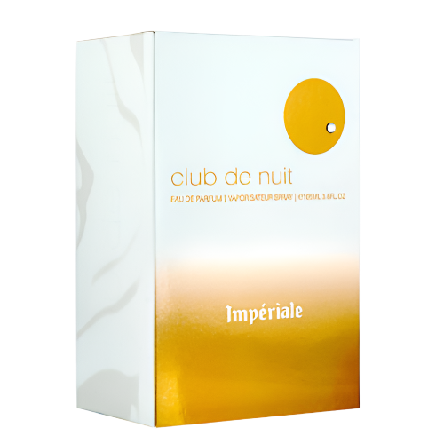 Armaf Club De Nuit Imperiale perfume box with gold and white packaging and yellow circular accent