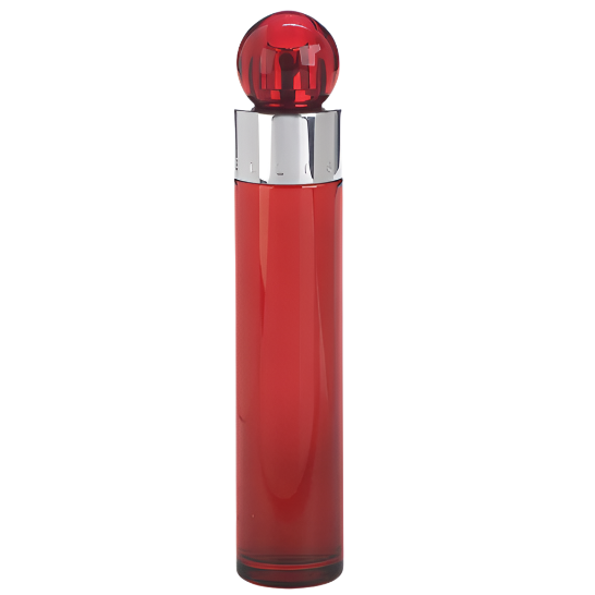 360 Red Eau De Toilette tall cylindrical bottle with red liquid and chrome collar