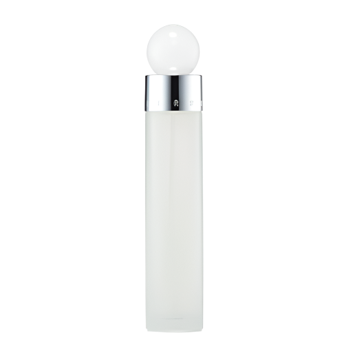 360 White Eau De Toilette bottle with chrome collar and frosted glass, topped with white sphere cap