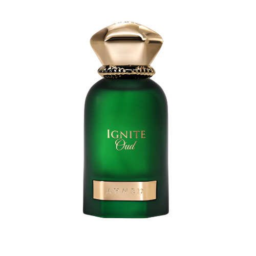 Ahmed Al Maghribi Ignite Oud Eau De Parfum 2.0 Oz green bottle front view.