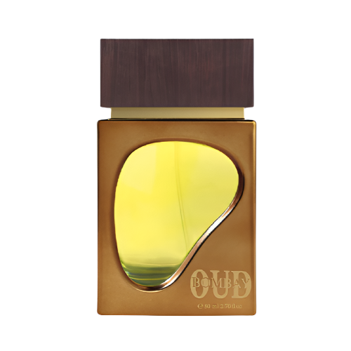 Ahmed Al Maghribi Bombay Oud eau de parfum bottle with brown cap and yellow liquid inside.