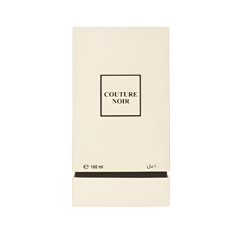 Couture Noir fragrance bottle, cream-colored box with black text, 100 ml size