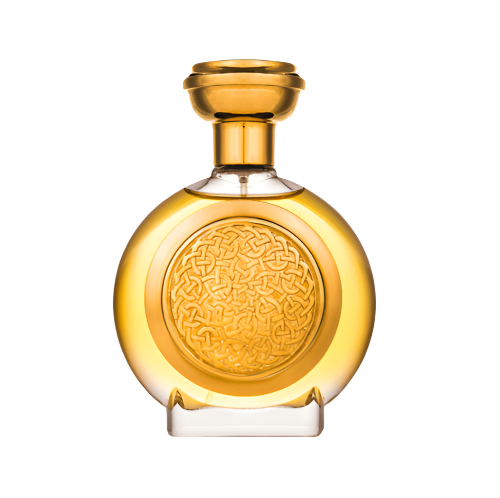 Boadicea The Victorious Nemer bottle with gold liquid, ornate stopper, and clear base panel