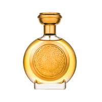 Boadicea The Victorious Nemer bottle with gold liquid, ornate stopper, and clear base panel