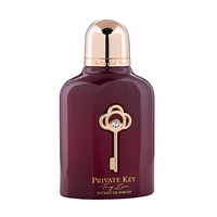 Armaf Club De Nuit Private Key To Love burgundy perfume bottle with gold key pendant and rose gold cap